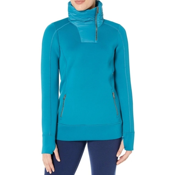Spyder Sweaters - Spyder Womans Monde Zip T-Neck Pullover Long Sleeve Active Shirt Small Teal